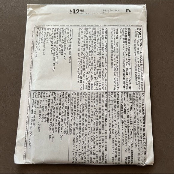 McCall's Sewing Pattern 2994 Caroler Dolls 24" Christmas Carols - Picture 2 of 6